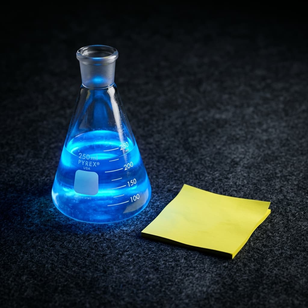 Lab flask with blue fluid representing creative scientific branding